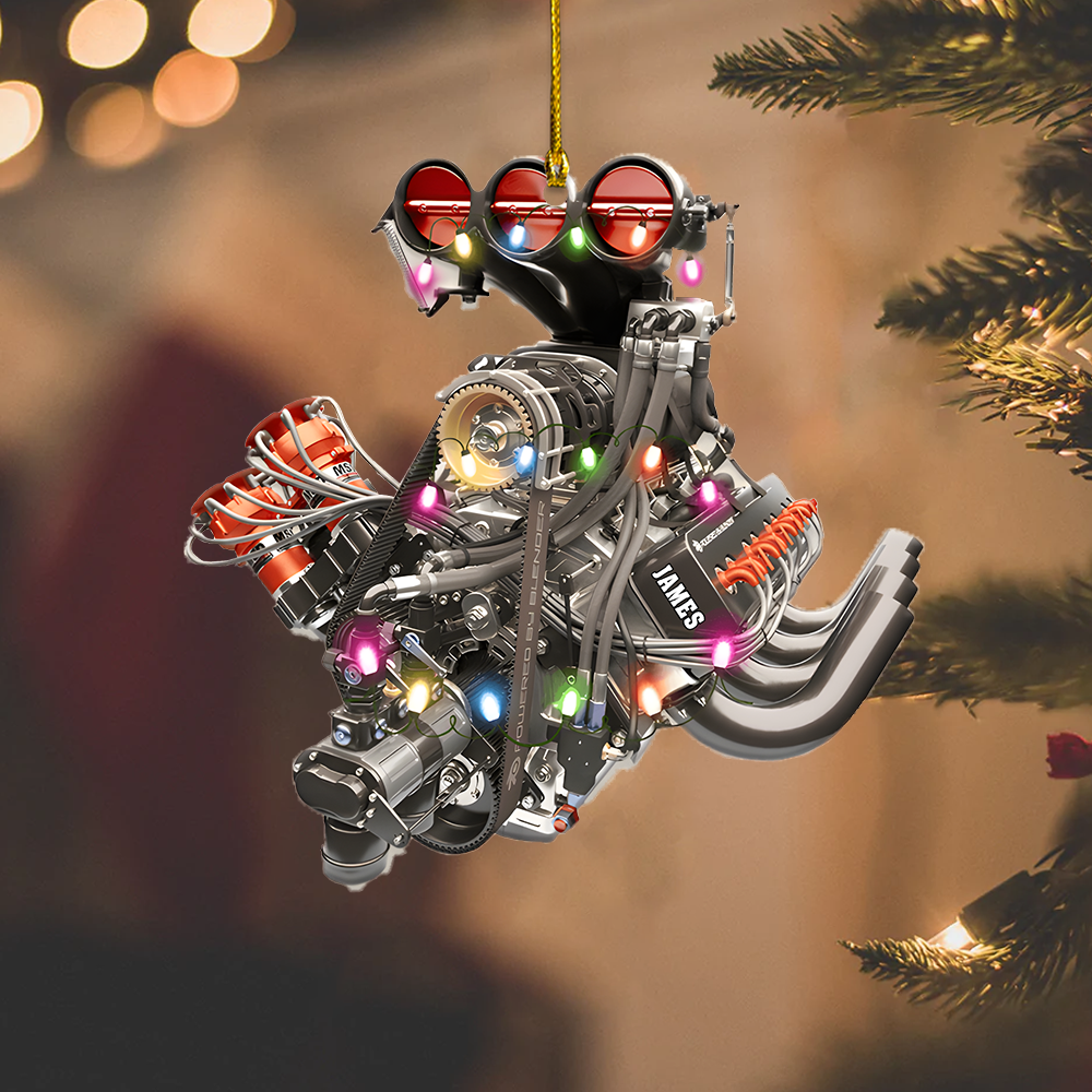 Personalized Car Engine Ornament 2025 – Custom Name Racing Engine Christmas Ornament Gift for Car Lovers Ornament