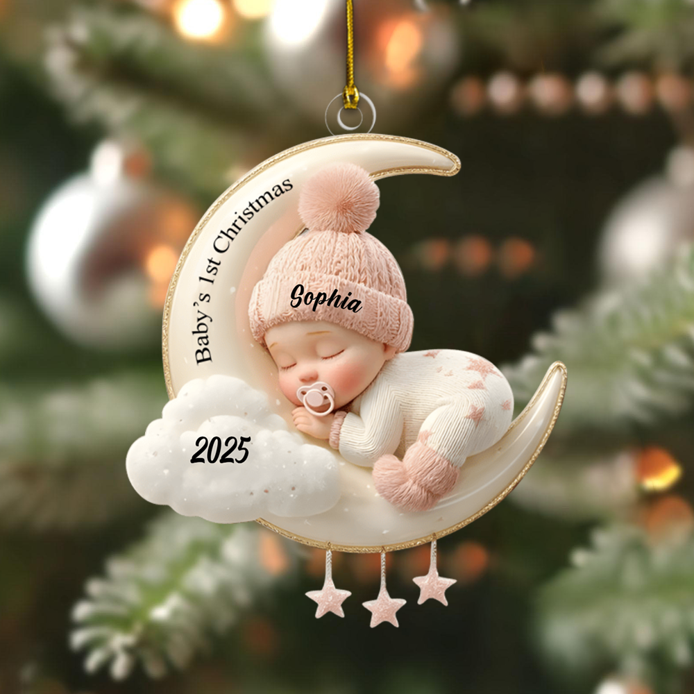 Personalized Baby’s First Christmas Ornament 2025 – Custom Name Moon & Cloud Ornament, Newborn Keepsake Gift for Baby Boy or Girl Ornament