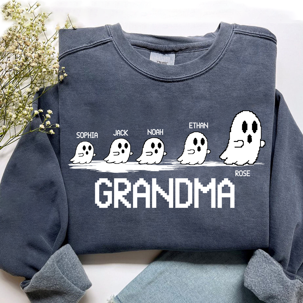 Personalized Grandma Ghost Sweatshirt, Custom Grandma And  Grandkids Names Halloween Gift