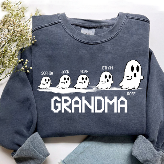 Personalized Grandma Ghost Sweatshirt, Custom Grandma And  Grandkids Names Halloween Gift