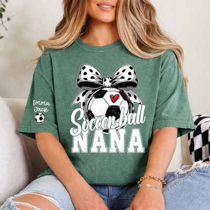Soccer Nana Shirt Personalized with Grandkids Names, Soccer Ball Bow Family T Shirt