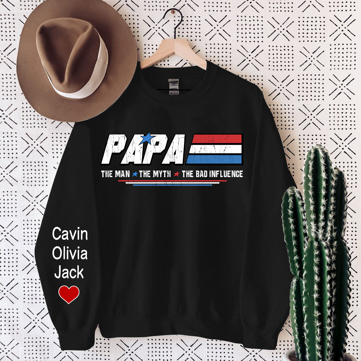 Papa The Man The Myth The Bad Influence, Custom Papa With Kids Sweatshirt