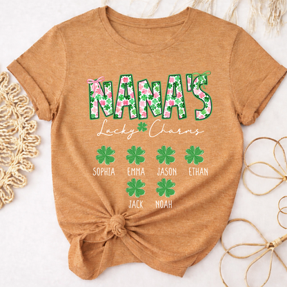 Nana’s Lucky Charms Shirt, Personalized St Patrick’s Day Shamrock Family T-Shirt
