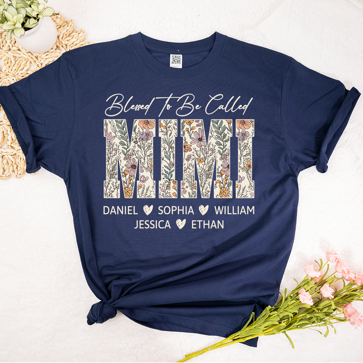 Personalized Blessed To Be Called Mimi Shirt, Custom Floral Grandma T Shirt for Mother’s Day