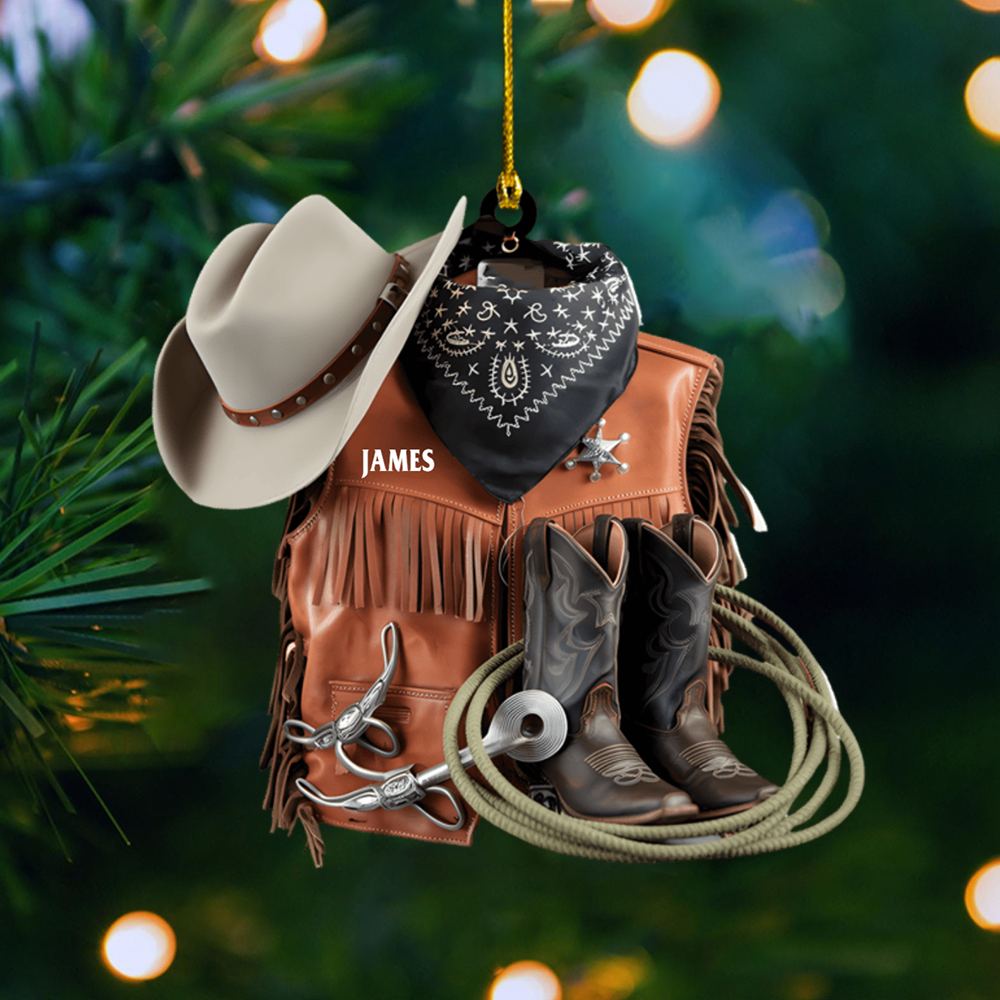 Personalized Cowboy Ornament 2025 – Custom Name Western Hat & Boots Ornament, Gift for Country Lovers Ornament