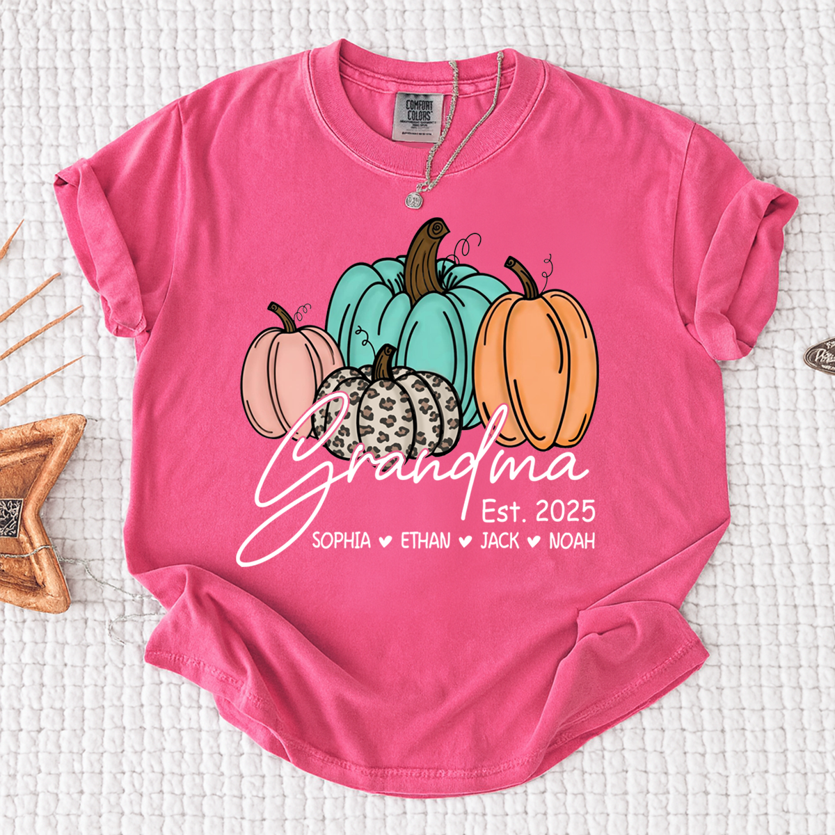 Comfort Colors® Fall Pumpkin Grandma Shirt, Personalized Autumn Gift for Grandma