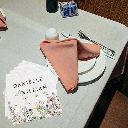 Personalized Wedding Napkins | Custom Wedding Napkins | Flower Border Cocktail Napkin | Save The Date Dinner Bridal Shower Engagement Party