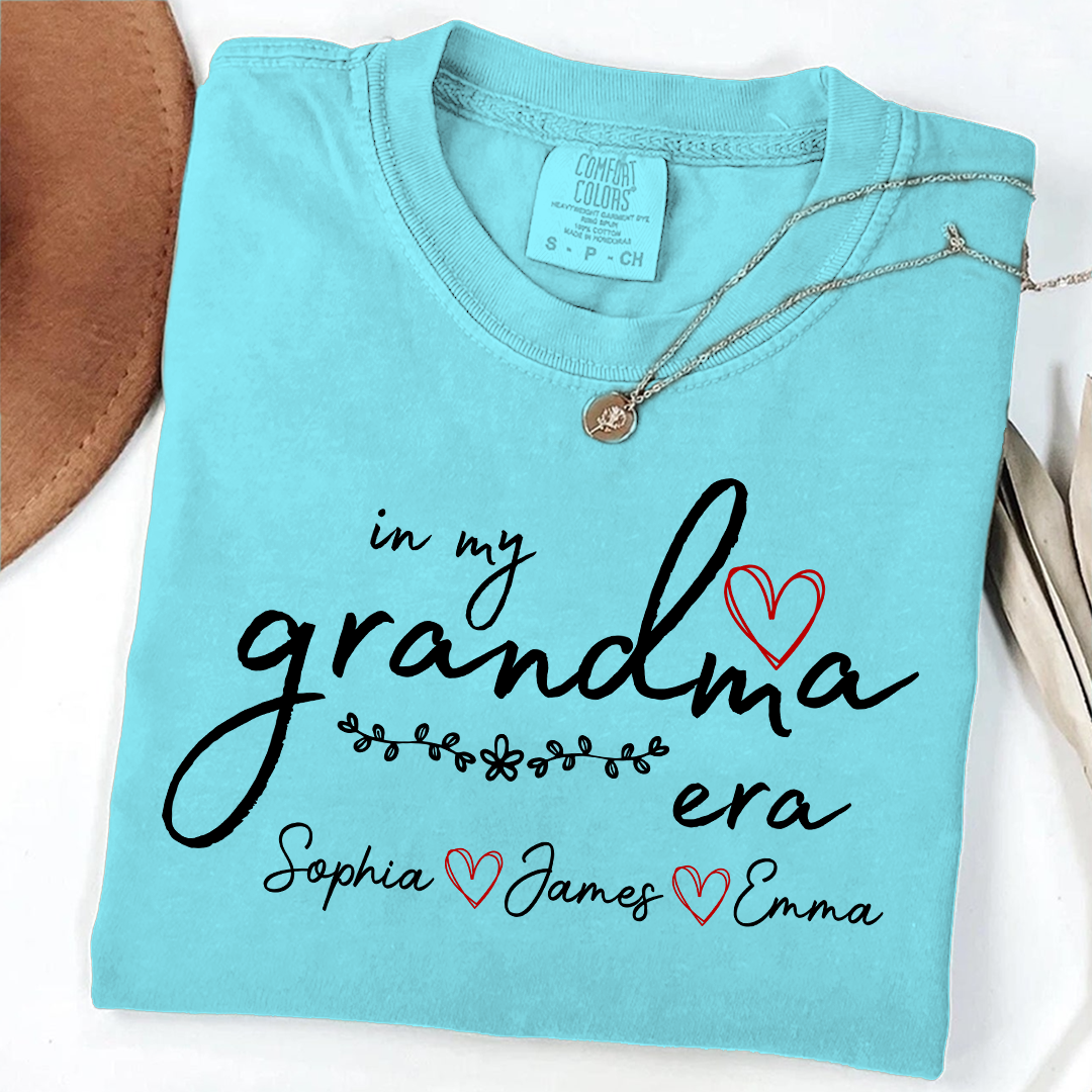 Comfort Colors Personalized In My Grandma Era T Shirt, Perfect Gift for Grandmothers with Kids' Names