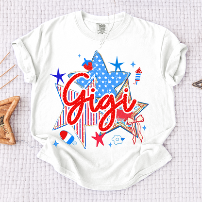 Comfort Colors® Personalized Gigi 4th of July Shirt, Patriotic Star Graphic Tee, Custom Grandma T Shirt, Independence Day Gift for Gigi
