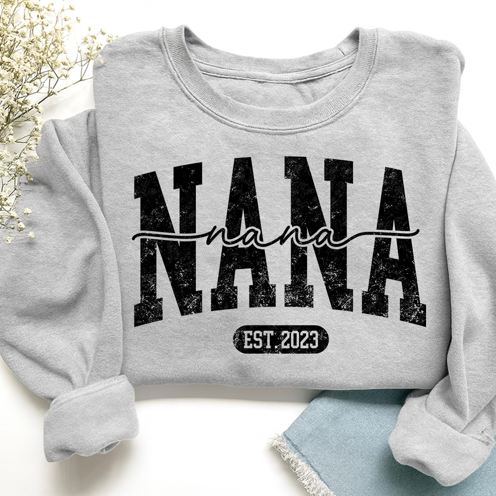 Nana Est. 2025 Custom Sweatshirt Gift For Grandma And Grandchild