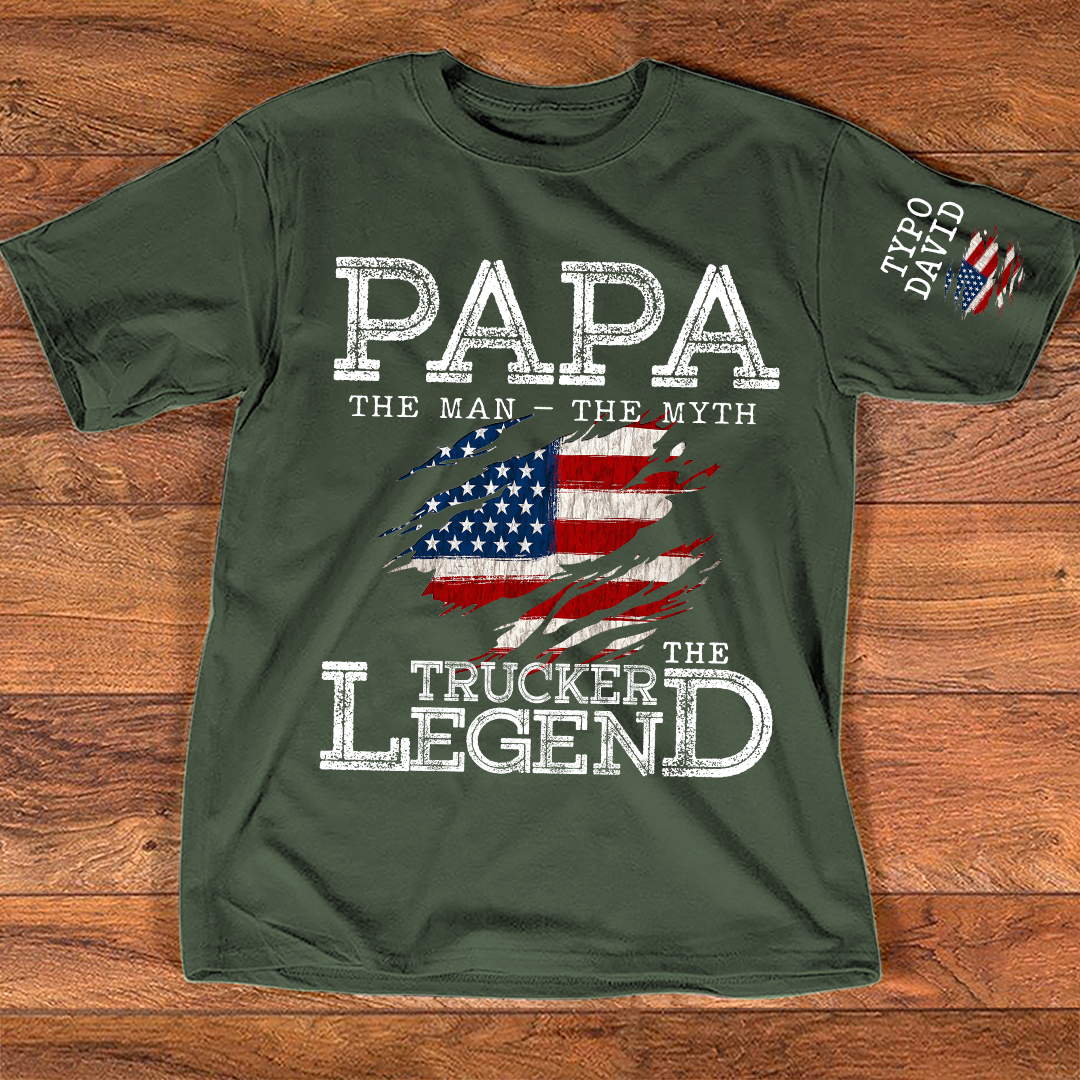Personalized Papa The Man The Myth The Legend Trucker, 4th July Independence Day American Flag Gift For Grandpa And kids