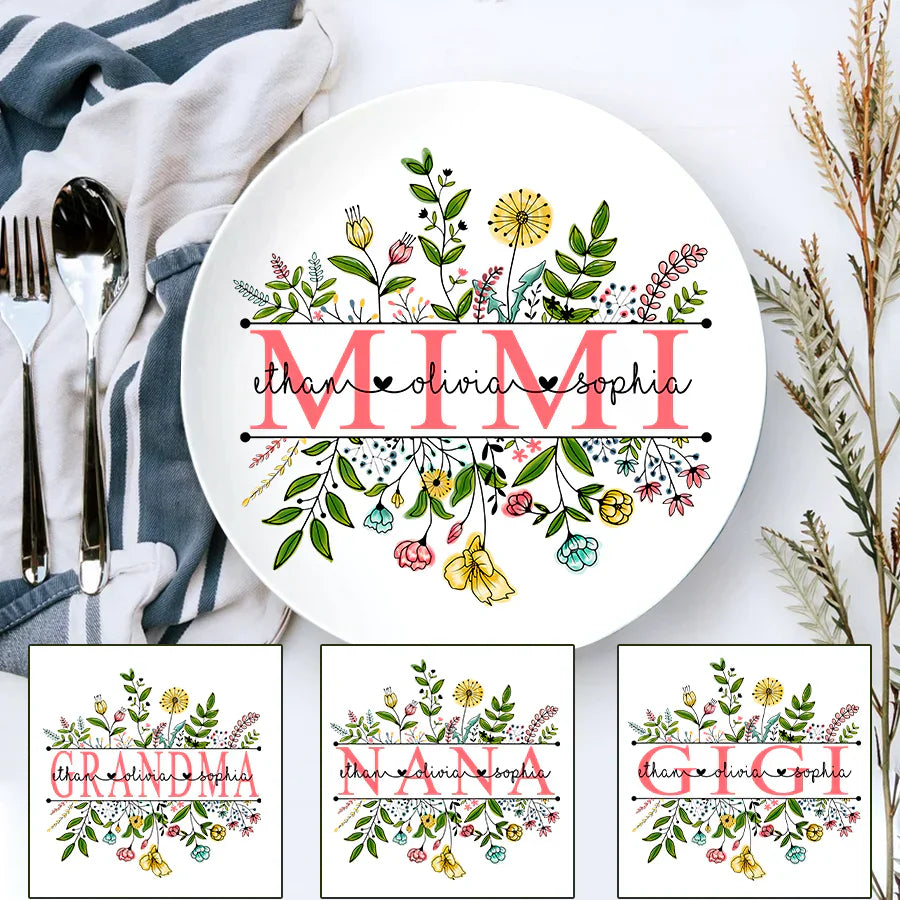 godmerch Personalized Wildflowers Mimi And Grandkids Plate