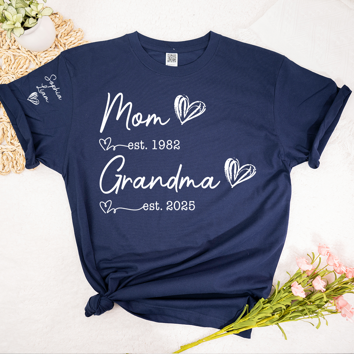 Mom Est Year Grandma Est Year Personalized Shirt, Custom Family Milestone TShirt for Mom and Grandma, Meaningful Family Memory Clothing