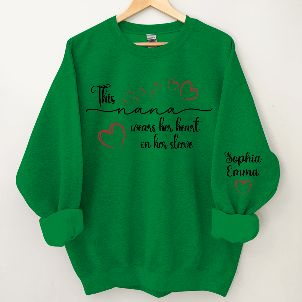 This Nana Wears Heart On Seeve With Grandkids Sweatshirt
