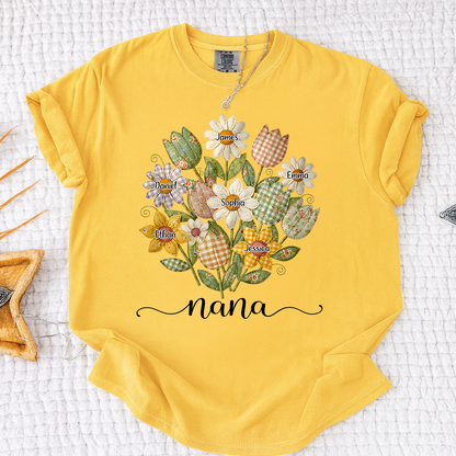 Comfort Colors Personalized Nana Shirt with Grandkids Names, Custom Flower Bouquet Grandma T Shirt, Family Gift for Nana