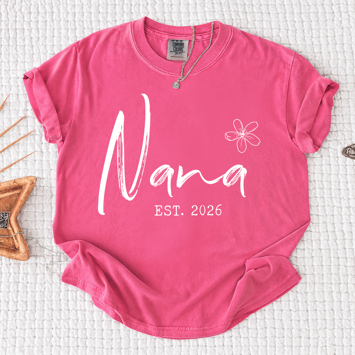 Comfort Colors® Personalized Nana Est 2026 Shirt, Custom Grandma T Shirt, Simple Floral Nana Graphic Tee, Gift for New Grandma Women