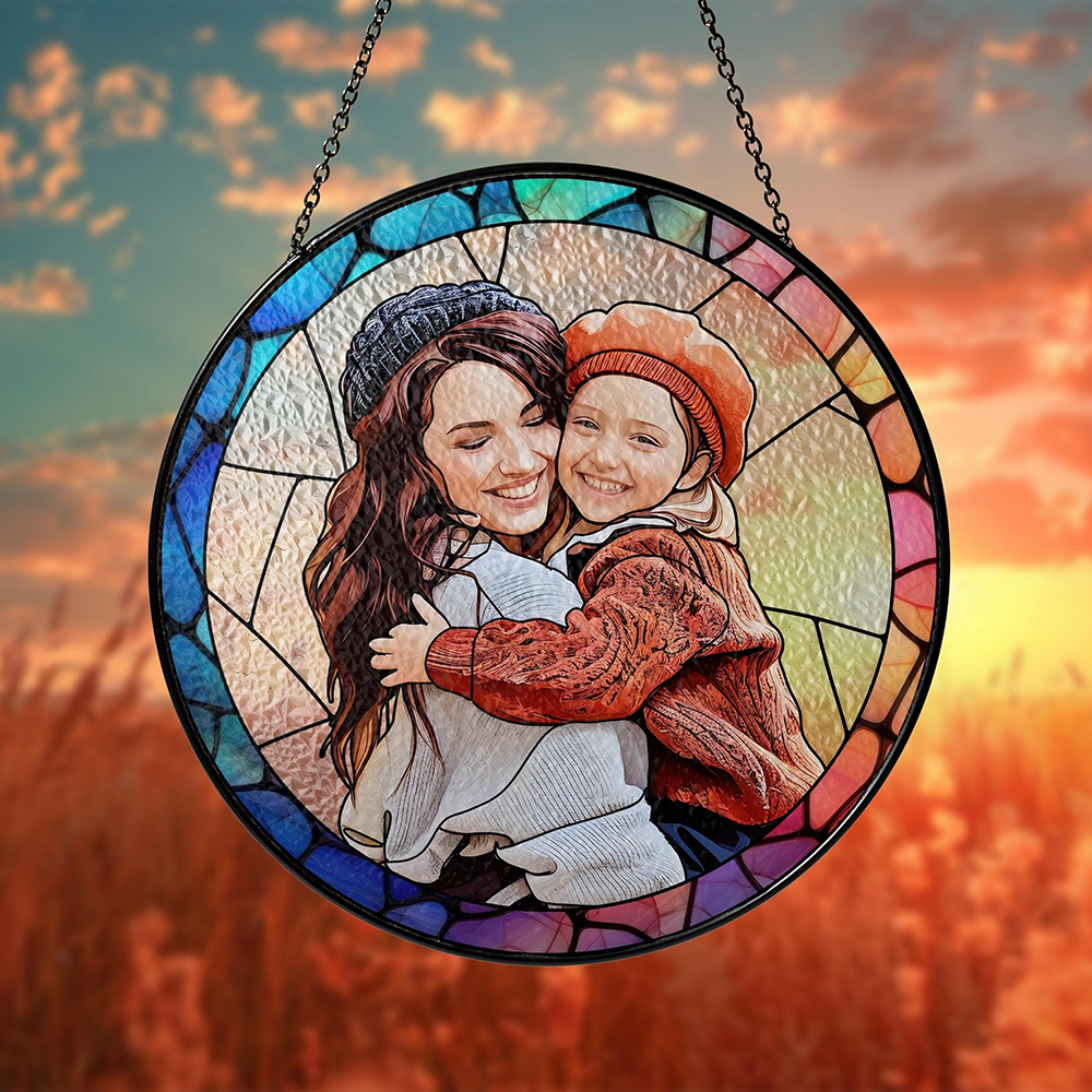 Personalized Mothers Day Gift For Mom, Custom Portrait Stained Glass, Mom Gift From Kids, Photo Glass Art Suncatcher, Mom Birthday Gifts