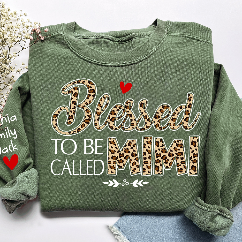 Personalized Leopard Print Sweatshirt Blessed to be called Mimi, Gift For Grandma And Grandchildren
