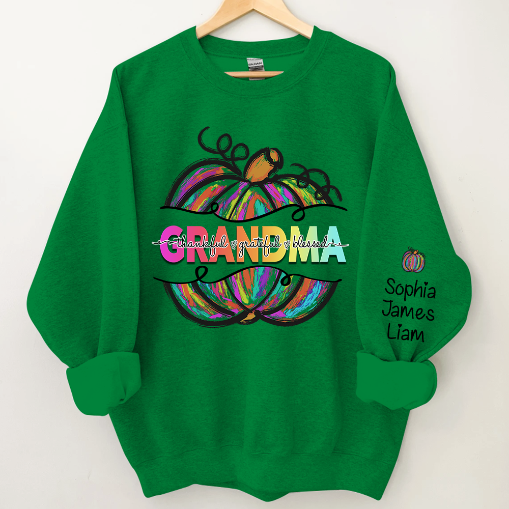 Personalized Grandma Pumpkin Color Autumn, Thankful Grateful Blessed Sweatshirt, Grandma Gift TH