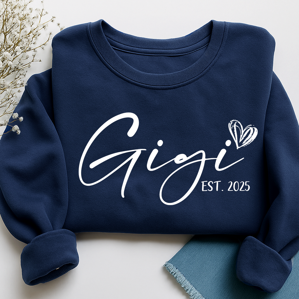 Gigi Est. 2025 Sweatshirt, Personalized Grandma Announcement Tee