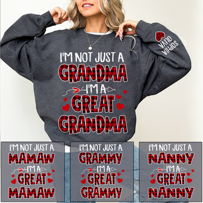 I’m Not Just a Grandma I’m a Great Grandma Sweatshirt, Personalized Buffalo Plaid Heart Shirt