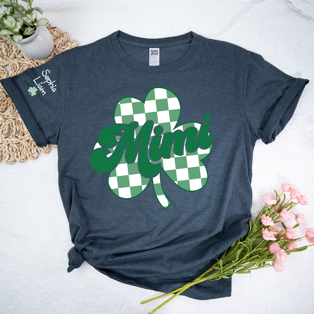 Mimi St Patrick’s Day Shirt with Shamrock, Personalized Grandma Clover T Shirt Gift for Family