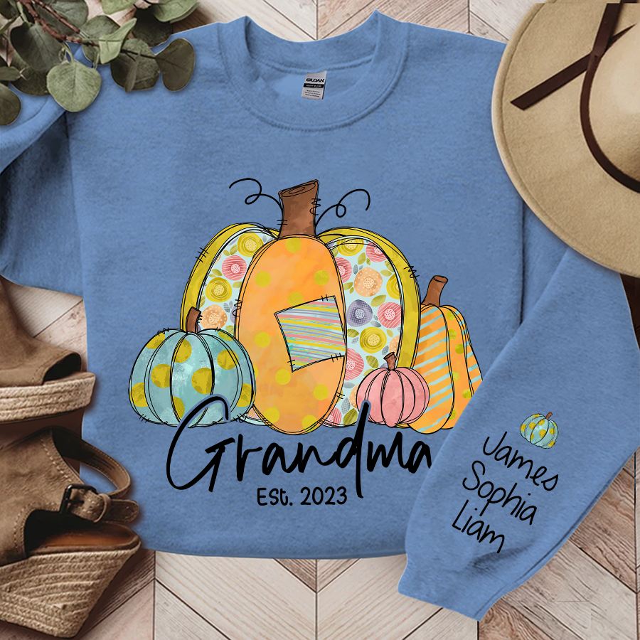 Personalized Grandma Pumpkin Fall Autumn And Kids Sweatshirt, Grandma Gift TH