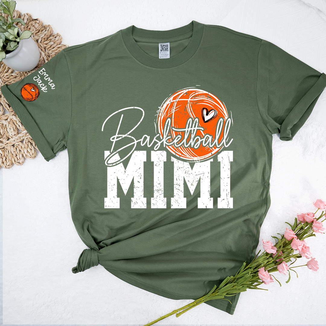 Basketball Mimi T Shirt with Custom Names, Basketball Heart and Hoop Design