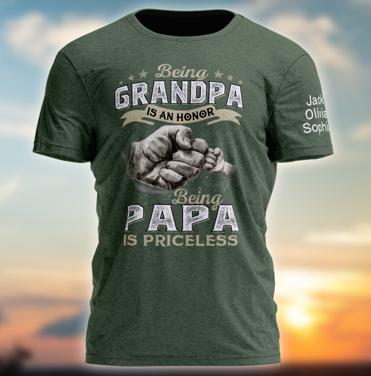 Personalized Grandpa Papa Shirt, Being Grandpa Is An Honor Being Papa Is Priceless T Shirt