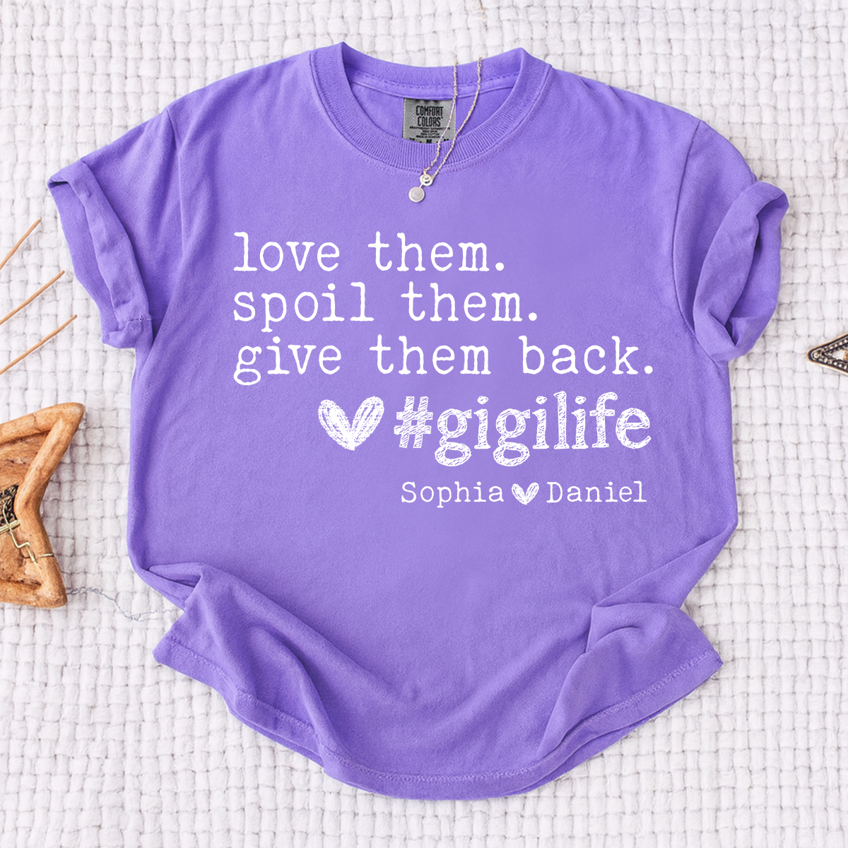 Comfort Colors Gigi Life Shirt Love Them Spoil Them Give Them Back, Personalized Gigi T Shirt with Kids Names, Funny Grandma Gift