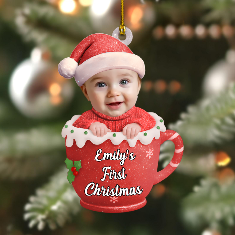 Personalized Baby’s First Christmas Ornament 2025 – Custom Photo Baby in Cup Decoration for Newborns Ornament