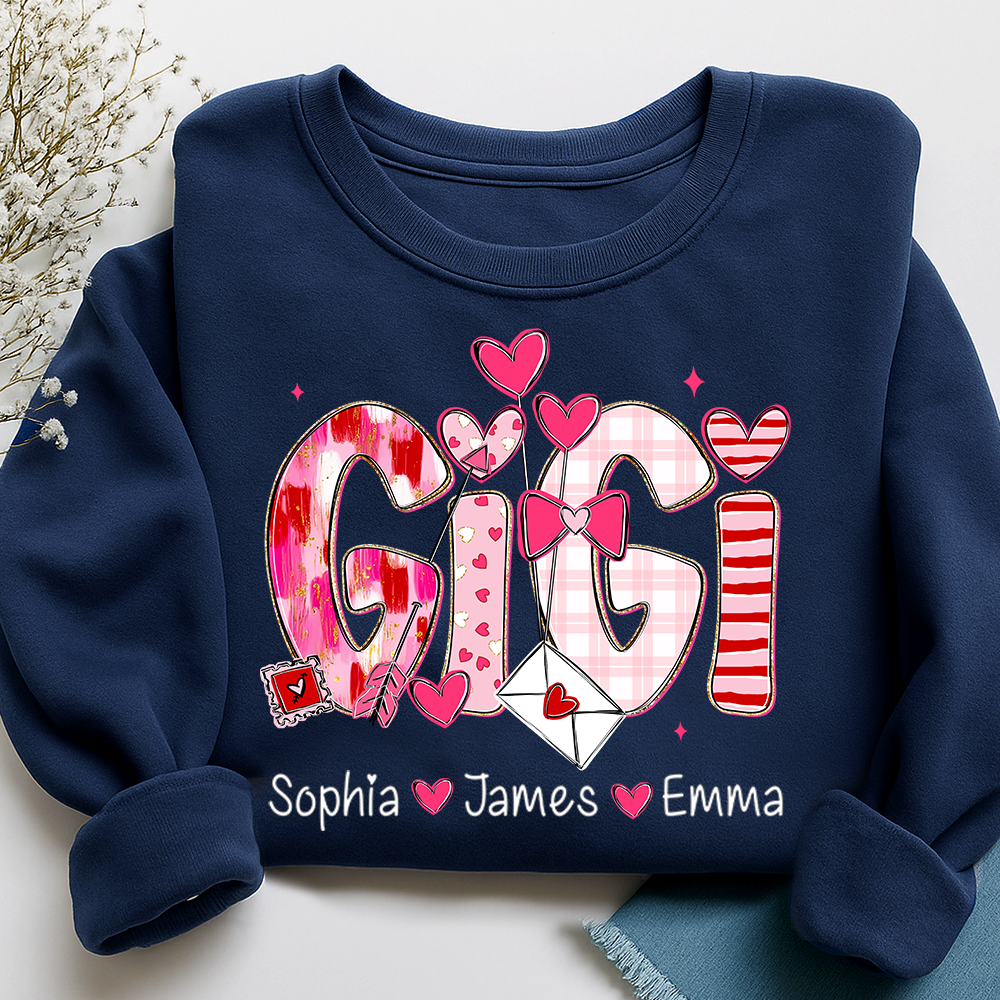 Valentine's Day Sweatshirt, Personalized Gift with Name for Grandma and Grandchildren