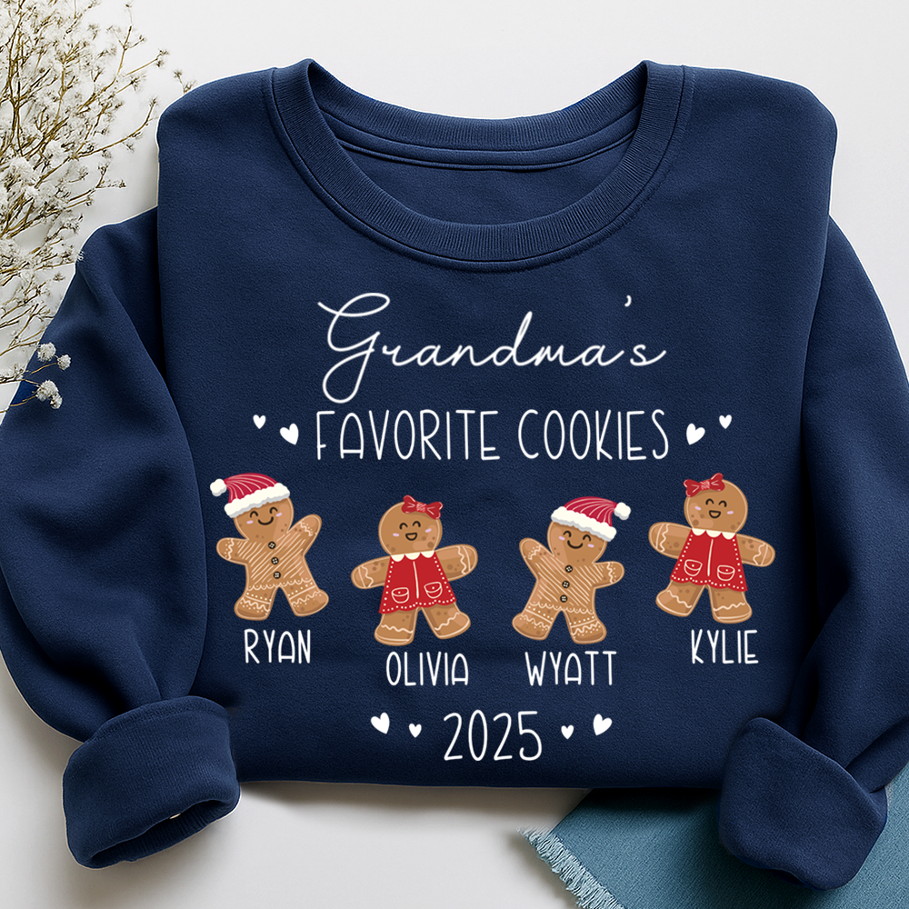 Personalized Grandma’s Favorite Cookies Sweatshirt, Custom Gingerbread Kids Names