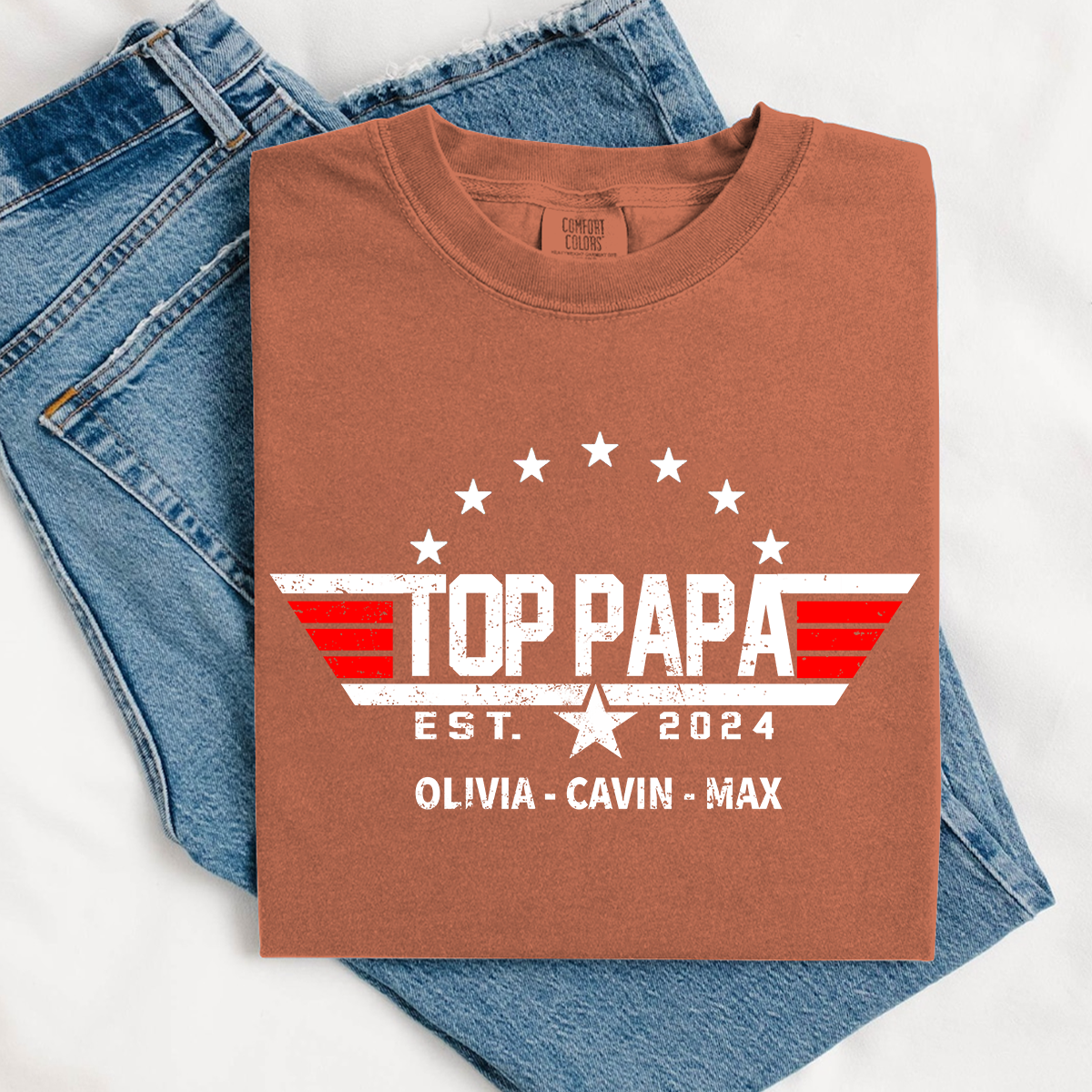 Comfort Colors® Custom Top Papa Est And Grandkids American 2025 T-Shirt
