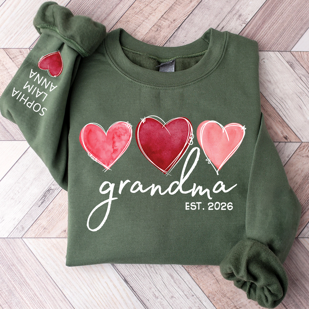 Custom Grandma Valentine Sweatshirt, Heart Valentine Gifts For Grandma And Kids