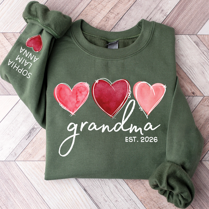 Custom Grandma Valentine Sweatshirt, Heart Valentine Gifts For Grandma And Kids