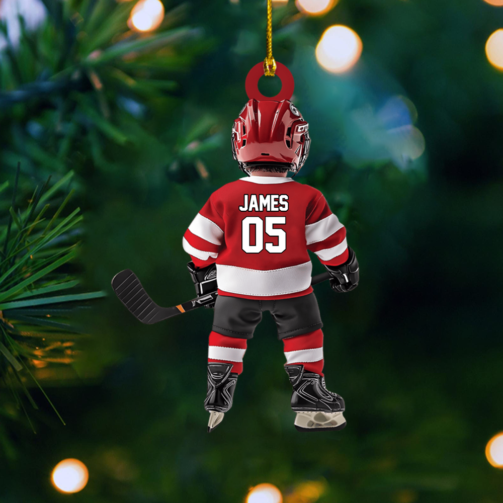 Personalized Hockey Player Ornament – Custom Name & Jersey Number Christmas Decoration, Great Gift for Youth and Adult Hockey Fans Ornament