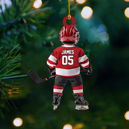 Personalized Hockey Player Ornament – Custom Name & Jersey Number Christmas Decoration, Great Gift for Youth and Adult Hockey Fans Ornament
