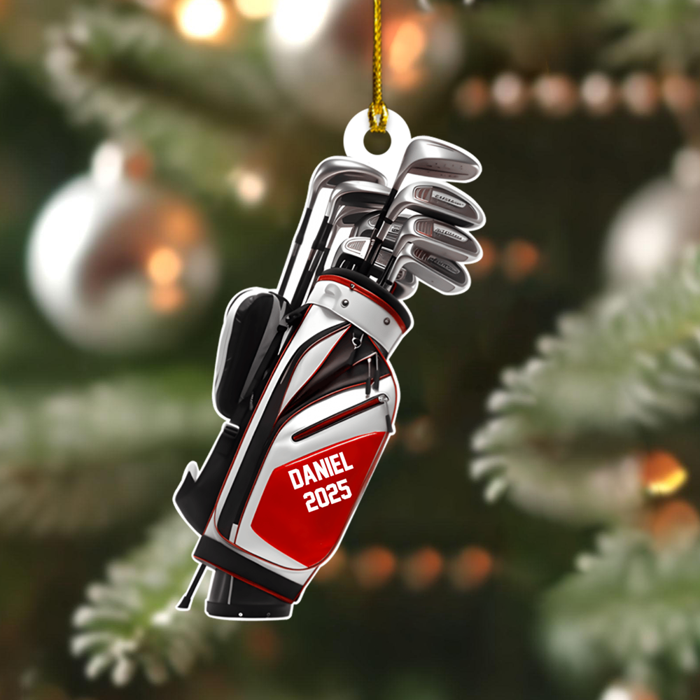Personalized Golf Bag Ornament – Custom Name & Year Golf Clubs Christmas Gift for Golfers Ornament