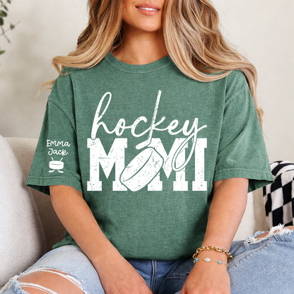 Hockey Mimi Shirt with Custom Names, Hockey Puck and Stick Design Family T Shirt