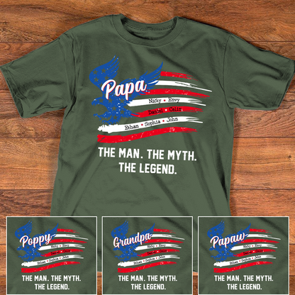 Personalized The Man The Myth The Legend Father's Day Shirt, Papa Shirt With Kid's Names, 4th of July Shirt
