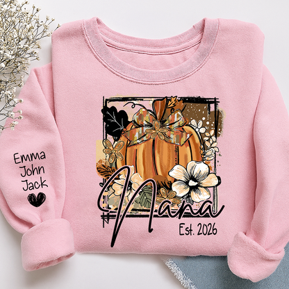 Mimi Fall Pumpkin Bow T Shirt, Personalized Grandma Tee, Autumn Floral Graphic Shirt, Gift for Mimi Lovers and Family