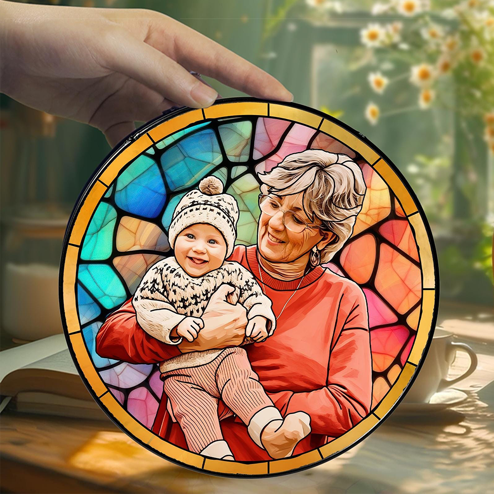Personalized Grandma Portrait Suncatcher Stained Glass Window Hanging