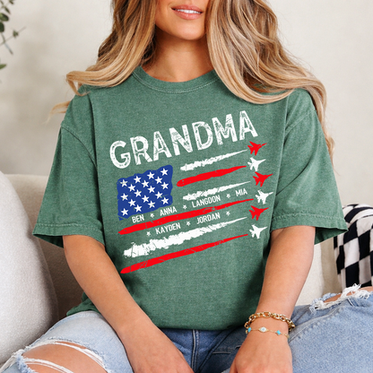 Patriotic Grandma Shirt with American Flag and Fighter Jet Design for 4th of July