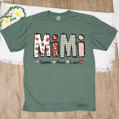 Personalized Mimi Flower 2025 Shirt, Custom Grandma With Grandkids T-Shirt