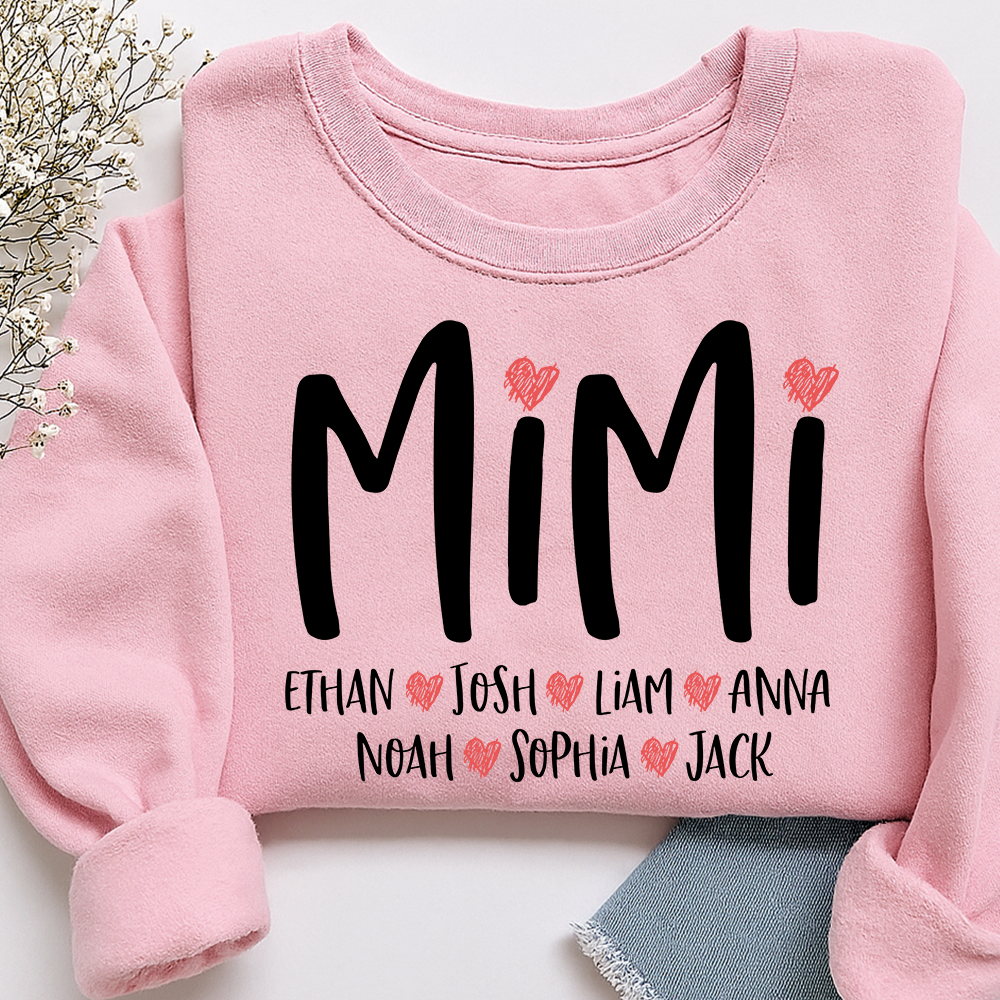 Mimi Heart Personalized Sweatshirt, Custom Grandma Gift with Grandkids' Names