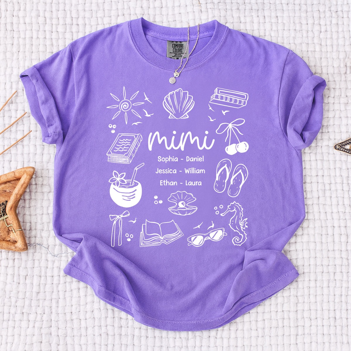 Comfort Colors Personalized Mimi Shirt with Grandkids Names, Custom Coastal Summer Tee, Beach Inspired Family Gift for Grandma and Mimi