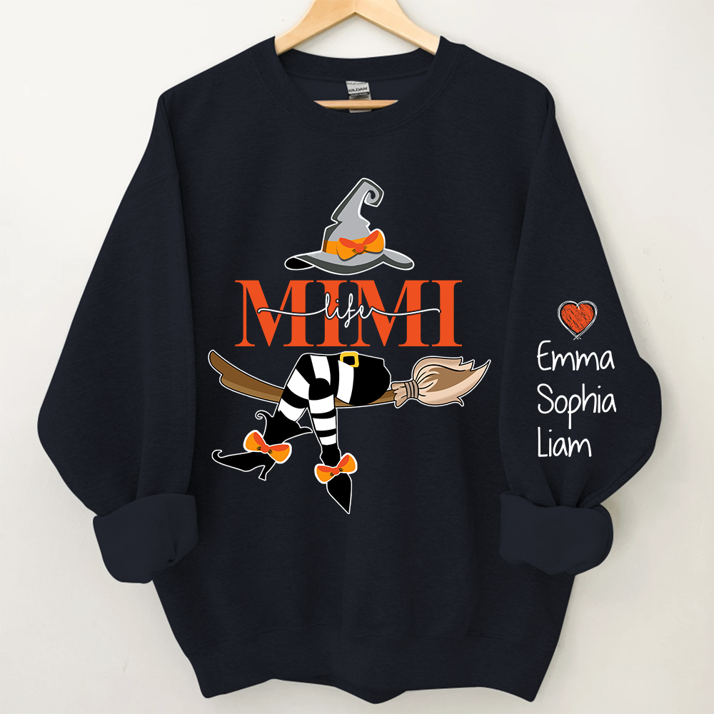 Personalized Mimi Life With Grandkids Halloween Sweatshirt, Grandma Witch Halloween Sweatshirt