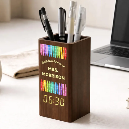 Personalized Teacher Pen Holder With Clock, Custom Desk Organizer Gift, Best Teacher Ever Appreciation Gift, Classroom Decor