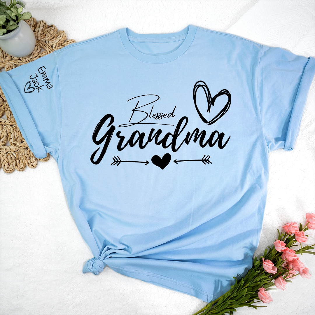 Blessed Grandma T-Shirt, Simple Heart Design with Custom Names
